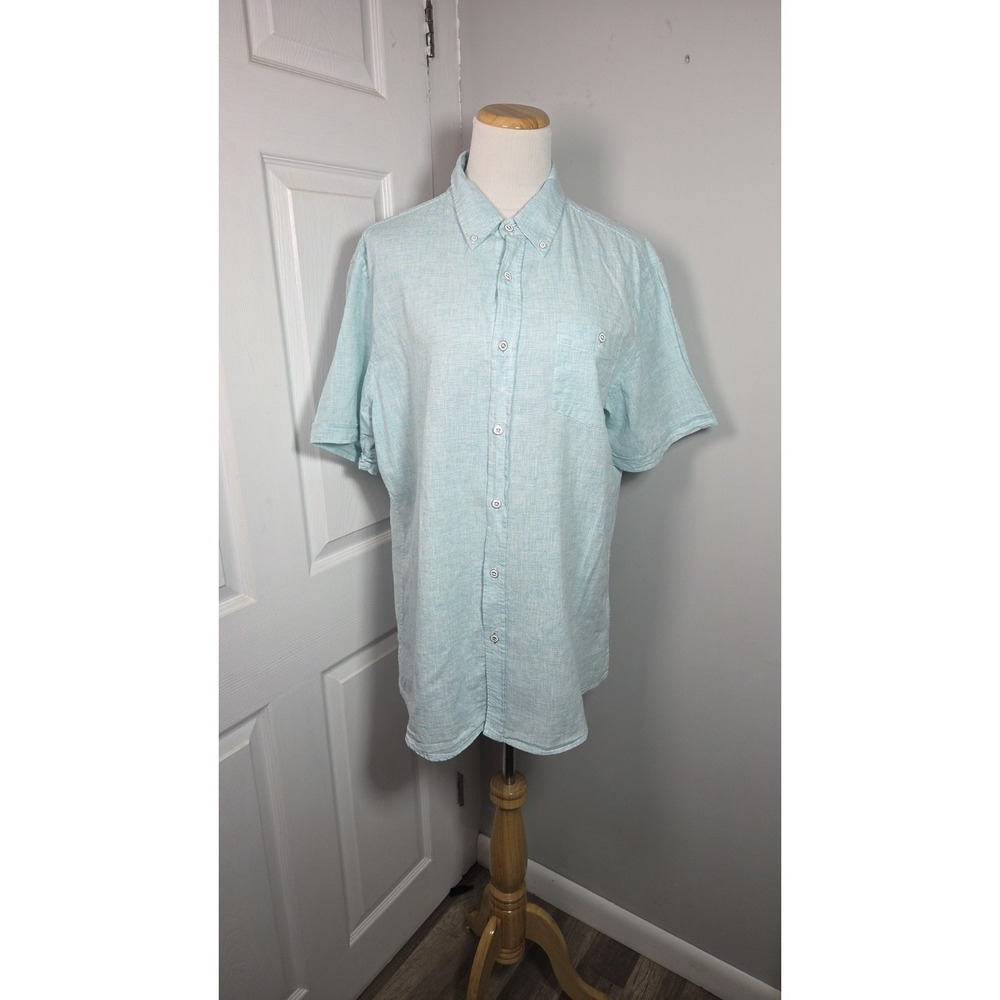 Weatherproof Vintage Mens Seafoam Green Linen Blend Short Sleeve Button Down L